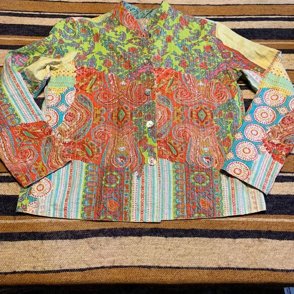 Reversible Jacket Blazer Coat Quilted Mixed Print Boho Artsy Eclectic Statement - Picture 5 of 7